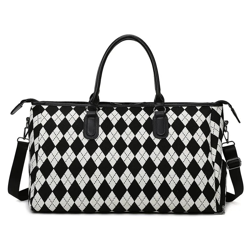 Bolso de viaje – Diseño a cuadros y compartimento separado para ropa húmeda